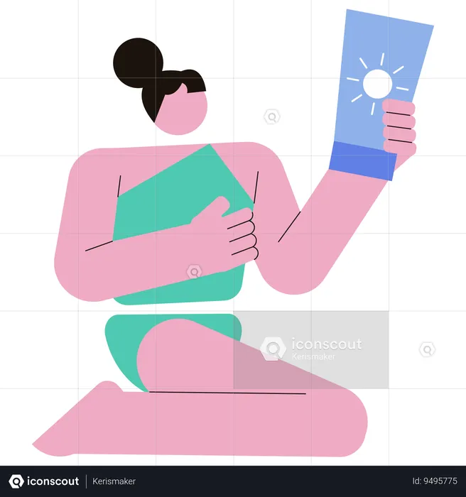 Woman using Sunblock Lotion  Illustration