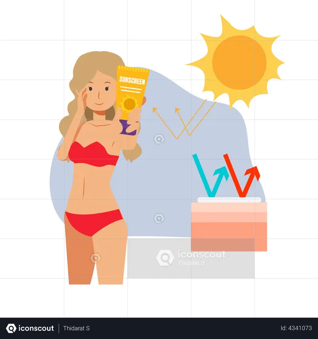 Woman using sunscreen in summer  Illustration