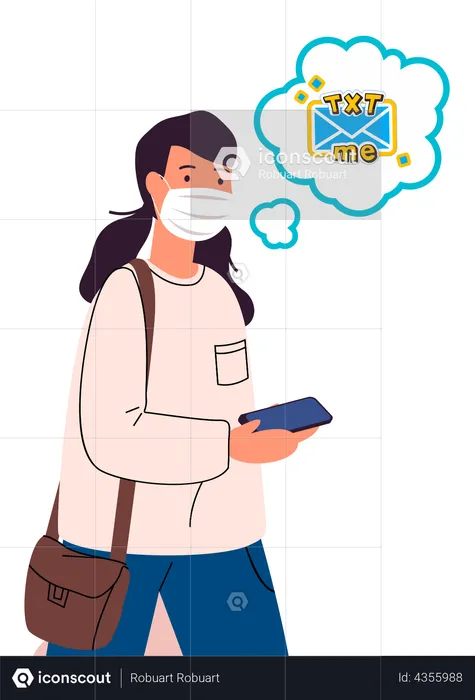 Woman using text message service  Illustration