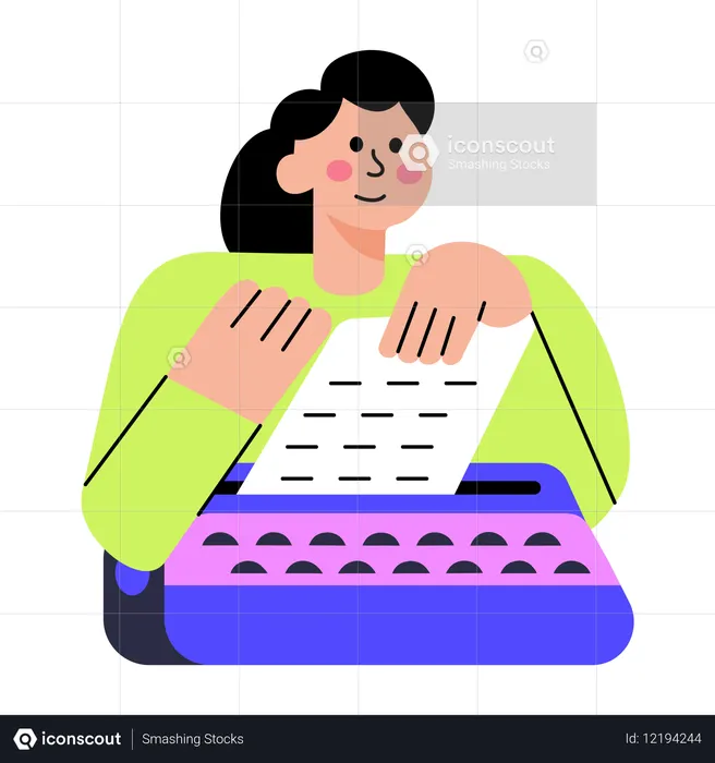 Woman using typewriter  Illustration