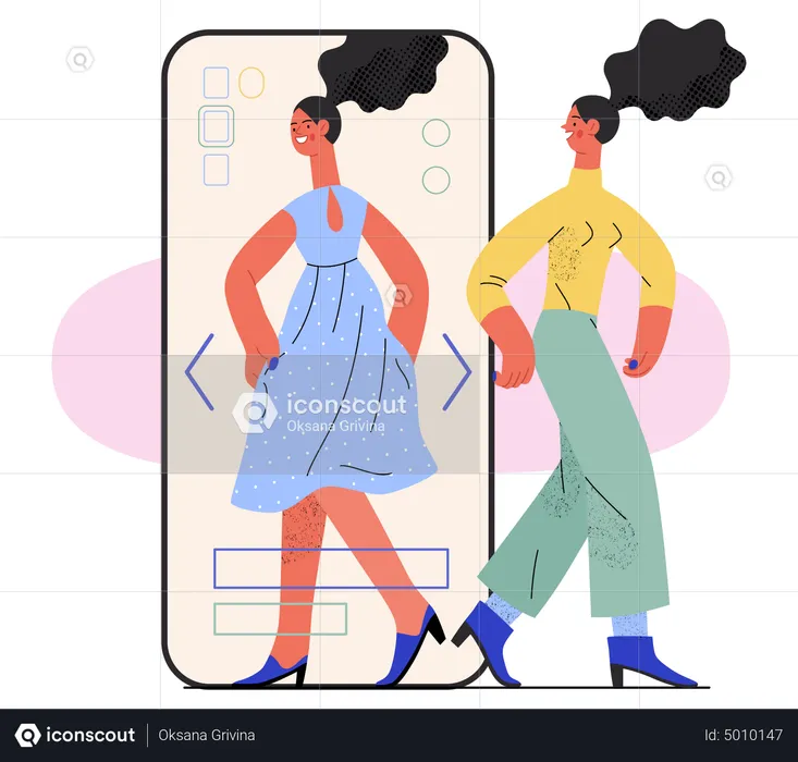 Woman using virtual cloth fitting  Illustration