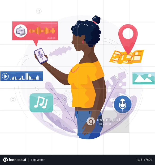 Woman using voice assistant on mobile  Illustration