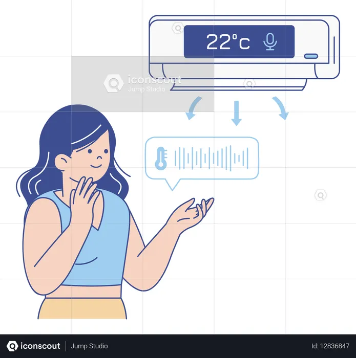 Woman Using Voice Control to Adjust Smart Home Air Conditioner  Illustration