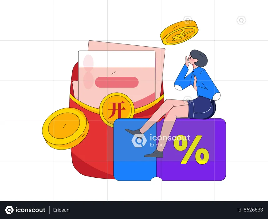 Woman using Voucher during shopping  Illustration