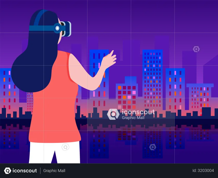 Woman using VR Technology  Illustration