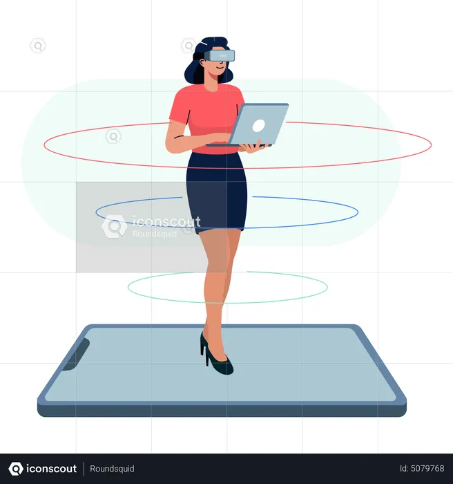 Woman using VR technology  Illustration