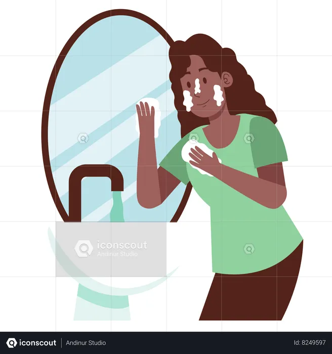 Woman using Wash Face  Illustration