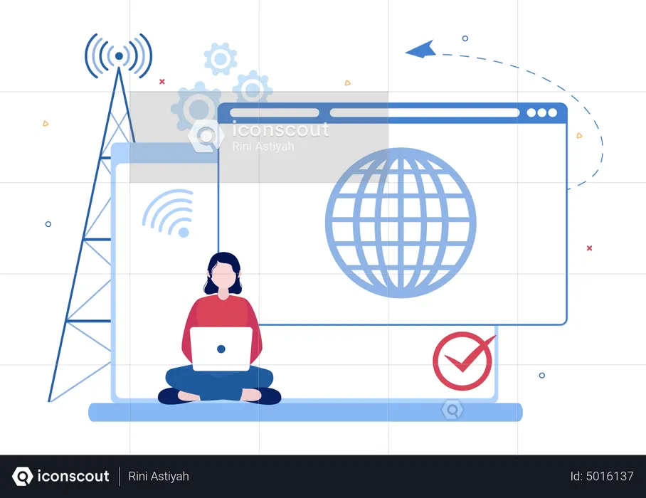 Woman using working internet connection  Illustration