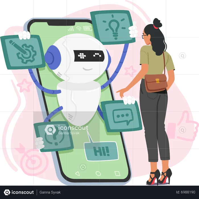 Woman Utilizing Chatbot Service  Illustration