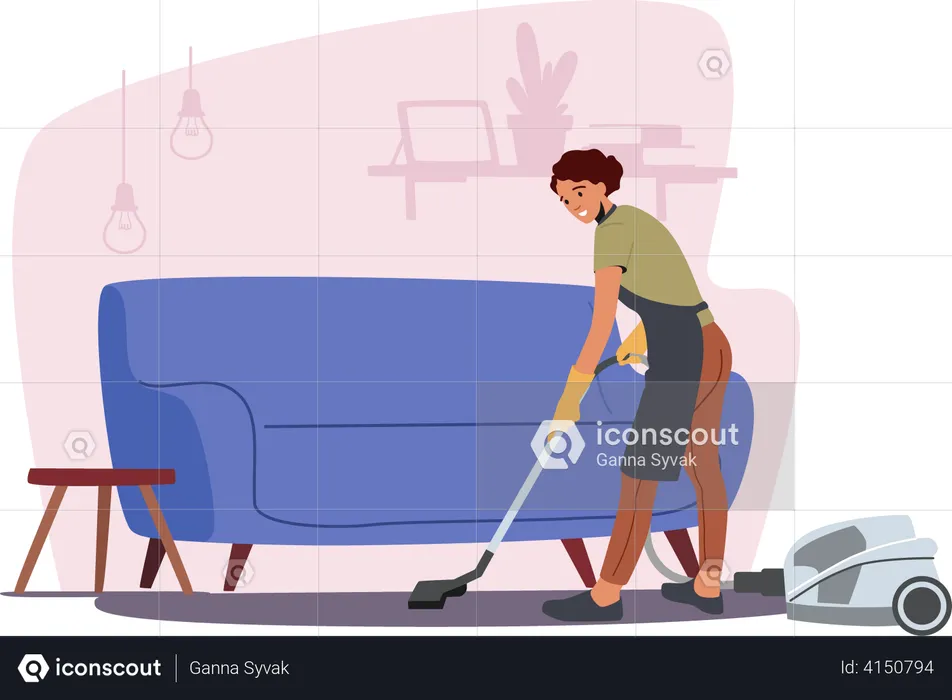 Woman vacuuming floor  Illustration