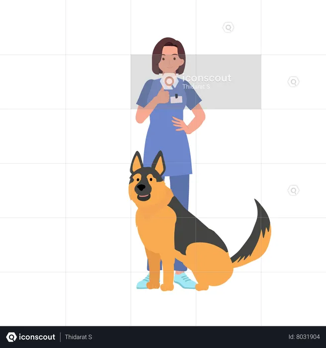 Woman Vet With Dogs  Illustration