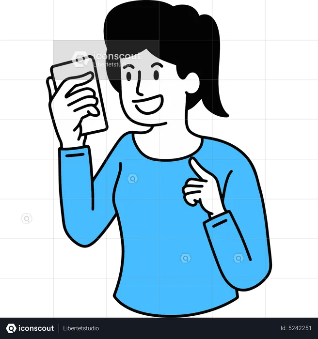 Woman video communication on phone  Illustration