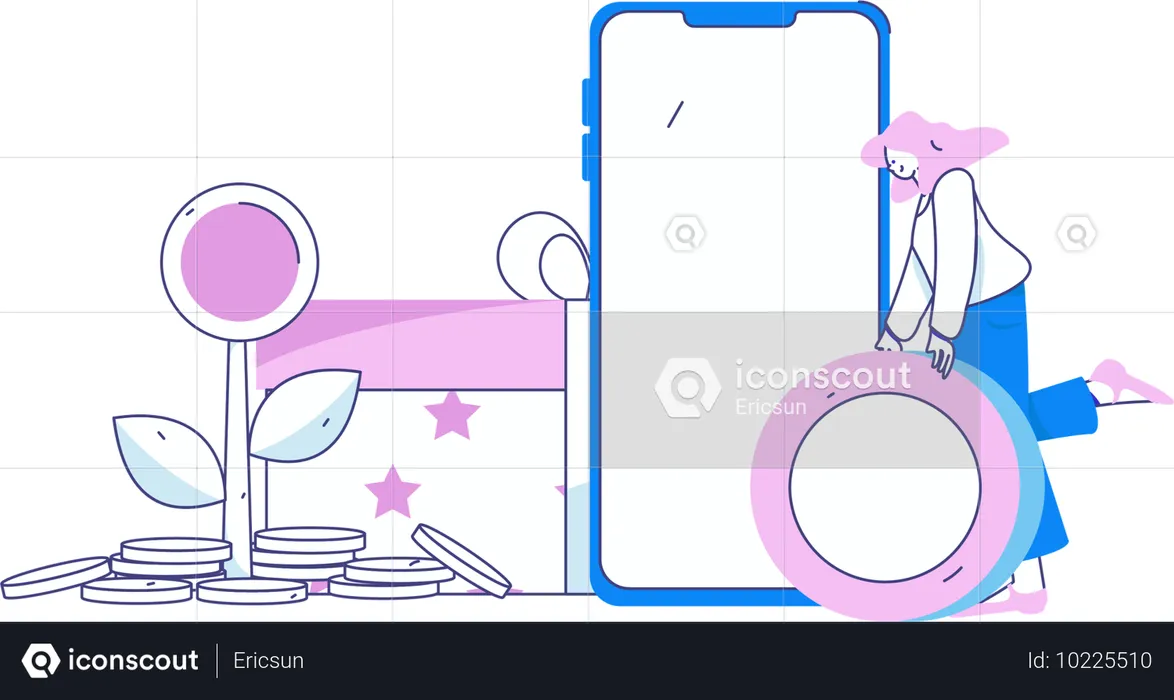 Woman viewing digital shopping application  Illustration