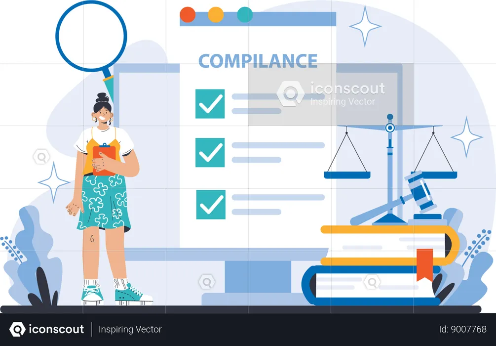 Woman views at compliance contract  Illustration
