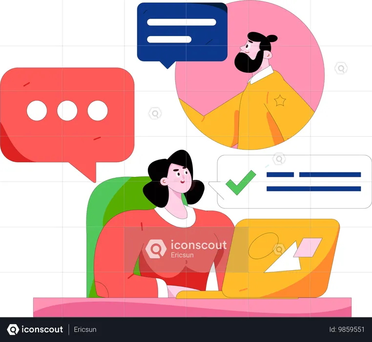 Woman views at employee's social media account  Illustration