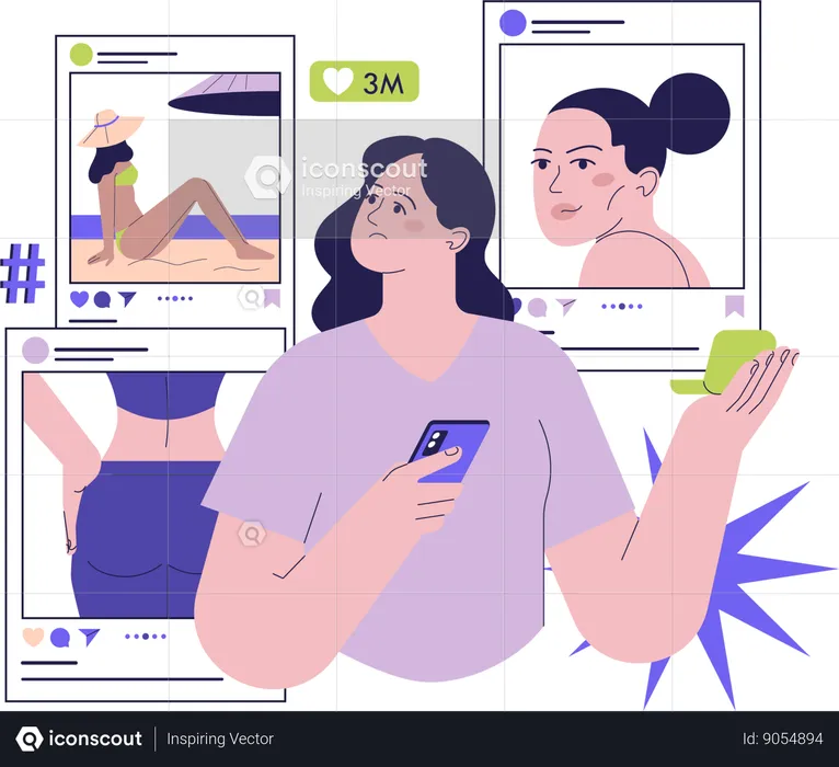 Woman views at her social media post  Illustration