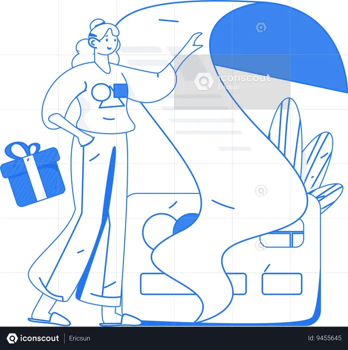 Woman views at shopping document  Illustration