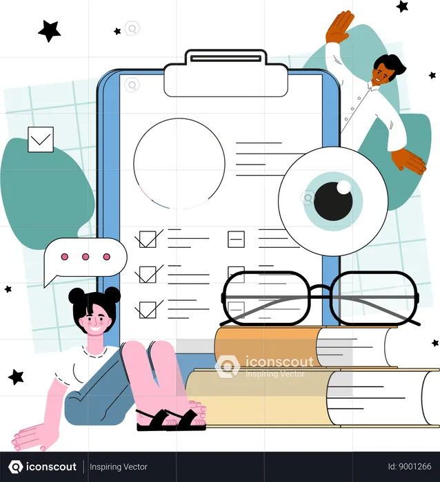 Woman views her optical report  Illustration