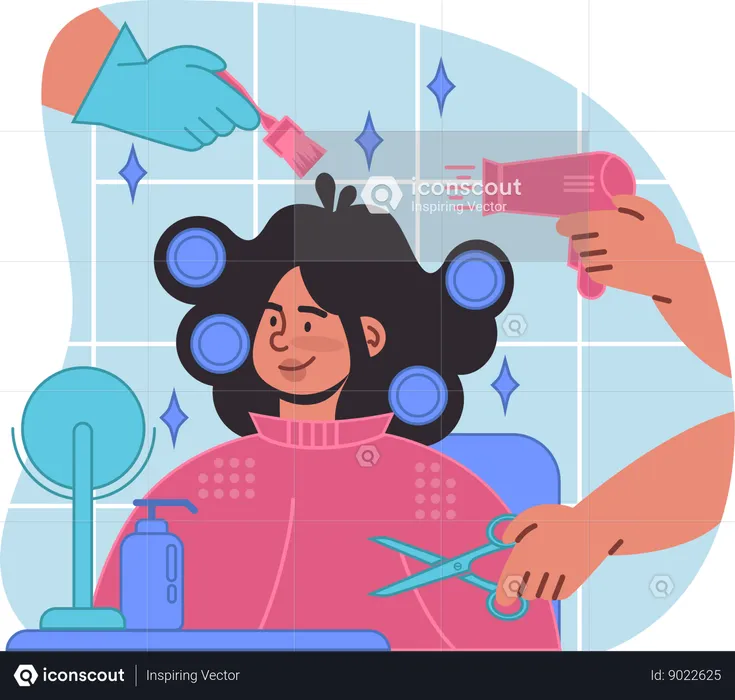 Woman visiting hair salon  Illustration