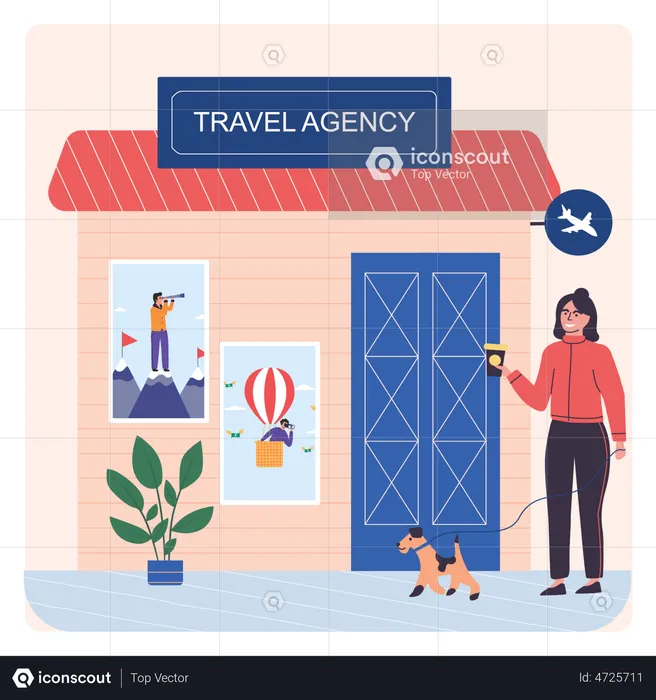 Woman visiting in Travel Agency Shop  Illustration