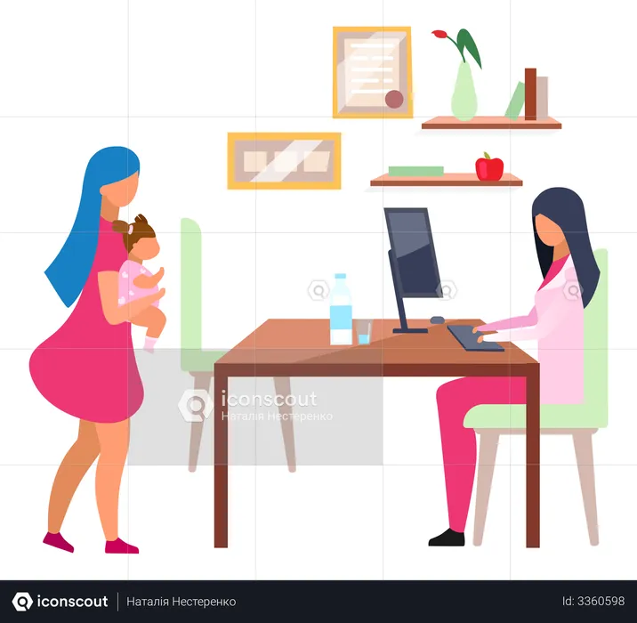 Woman visiting pediatrician  Illustration