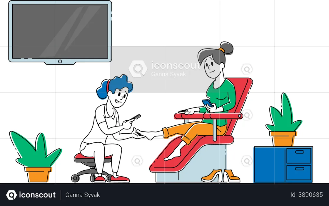 Woman Visiting Pedicure Salon  Illustration