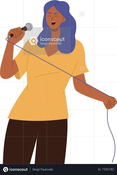 Woman vocalist singing in microphone  Illustration