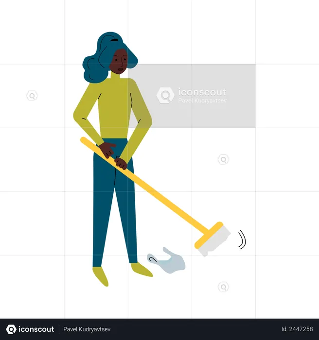 Woman volunteer sweeping trash  Illustration