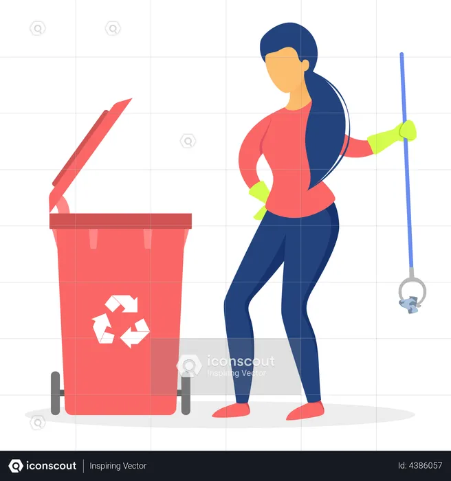 Woman volunteers picking up and sorting paper and plastic rubbish  Illustration