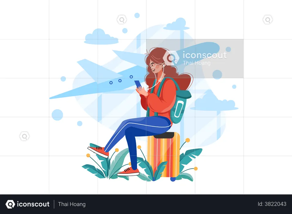 Woman waiting for a flight  Illustration
