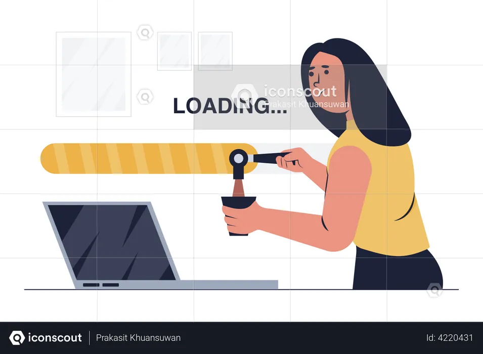 Woman waiting for loading  Illustration