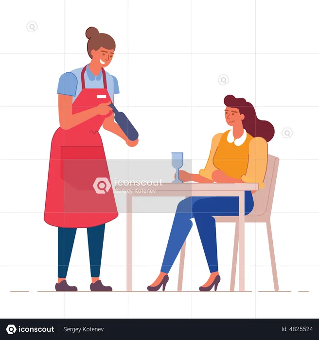Woman waitress taking order from woman  Illustration