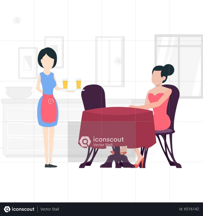 Woman waitress taking order from woman  Illustration