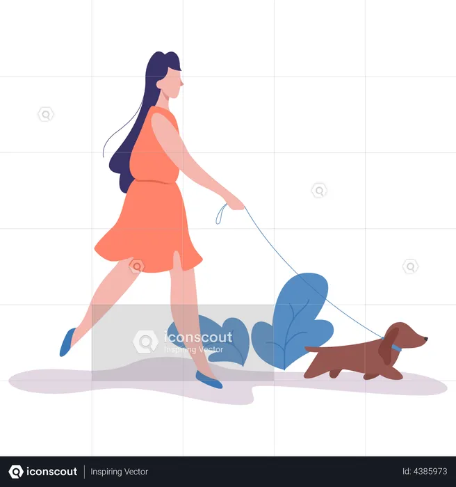 Woman walk with a dog  Illustration