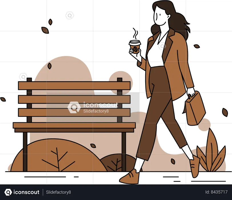 Woman Walking and having coffee  Illustration