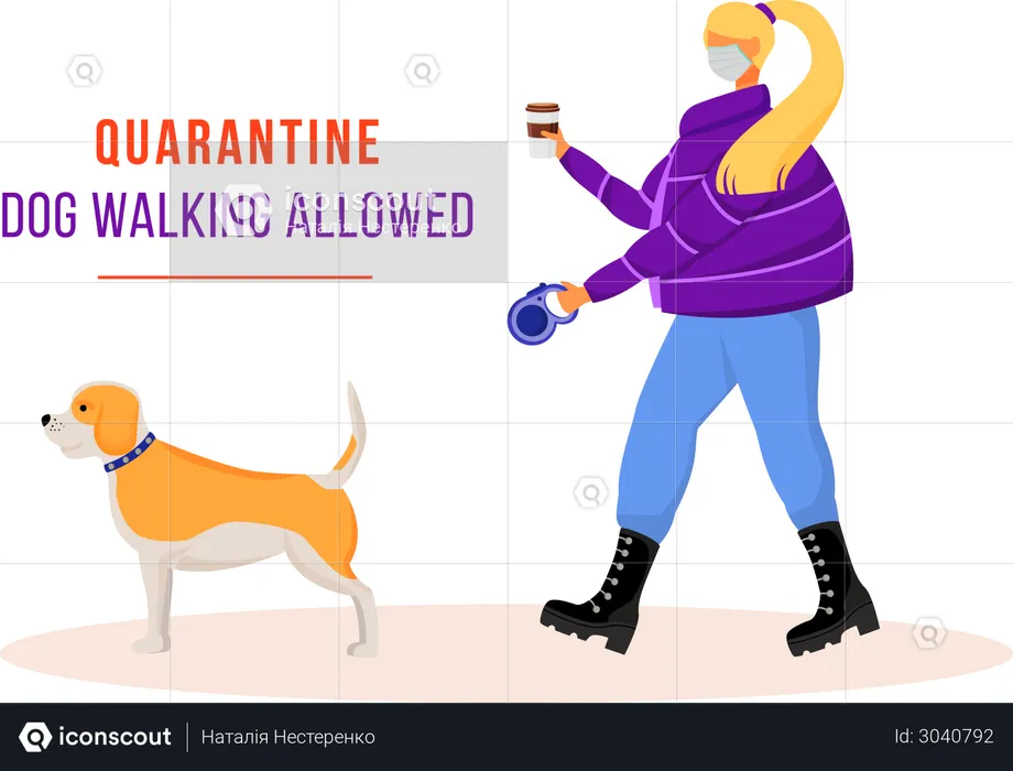 Woman walking dog during quarantine  Illustration