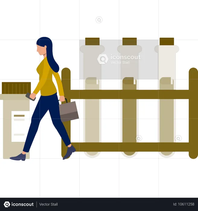 Woman walking in medical lab  Illustration