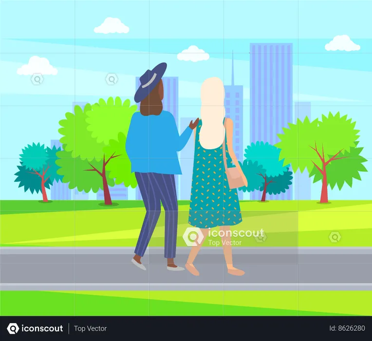 Woman walking in park  Illustration