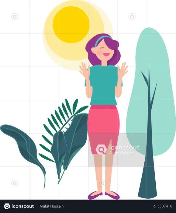 Woman walking in summer seasons  Illustration