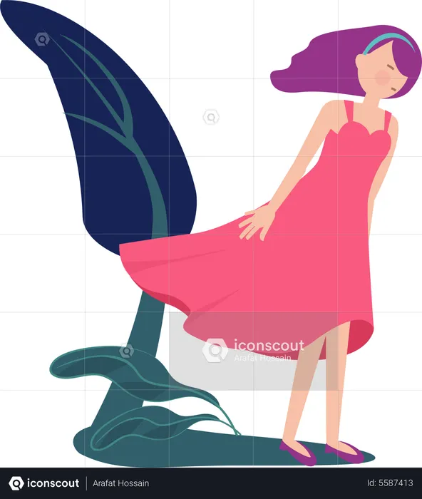 Woman walking in windy Weather  Illustration