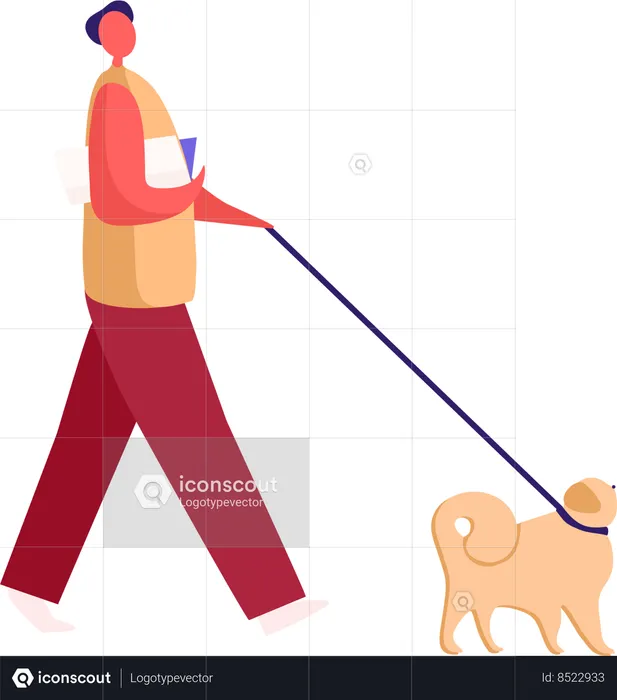 Woman walking pet dog  Illustration