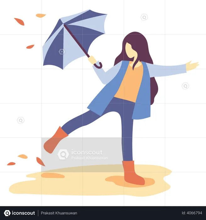 Woman walking while holding umbrella  Illustration