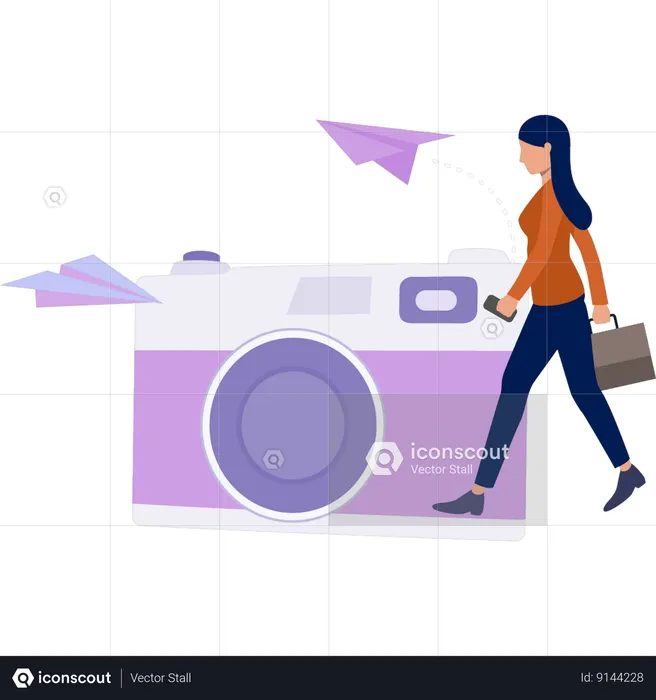 Woman walking with bag  Illustration