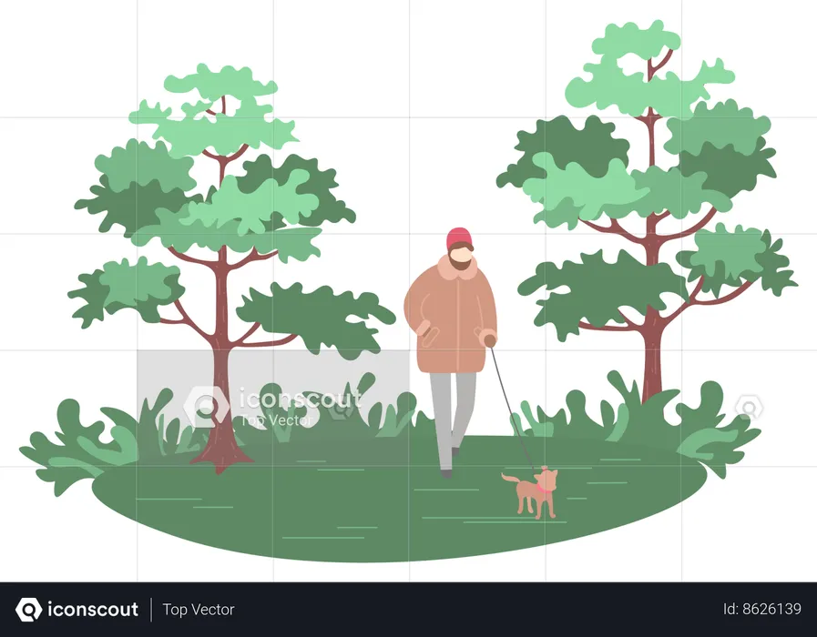 Woman walking with dog  Illustration