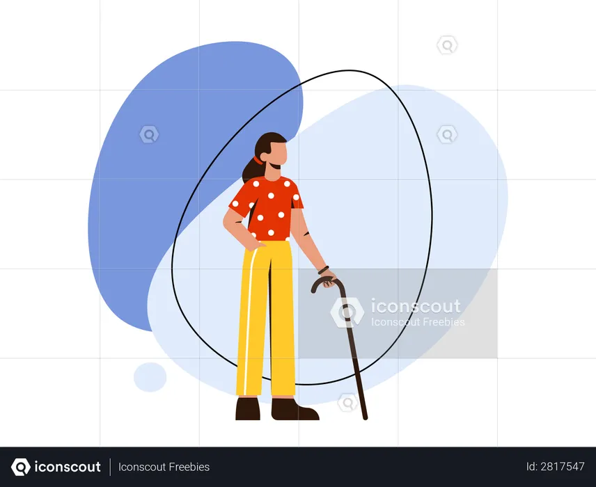 Woman walking with help of stick  Illustration