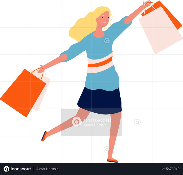 Woman walking with shopping bags  Illustration