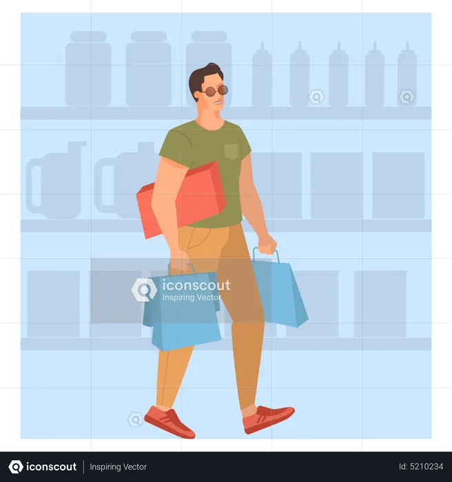 Woman walking with shopping basket in supermarket  Illustration