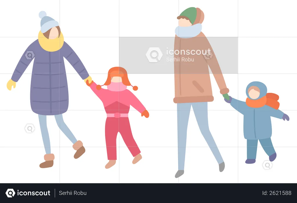 Woman walking with their children  Illustration