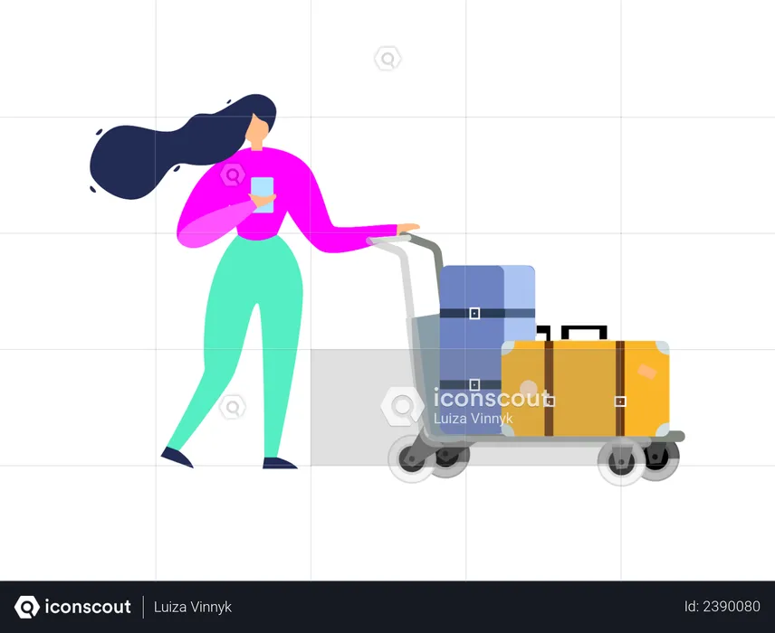 Woman walking with travel bags  Illustration