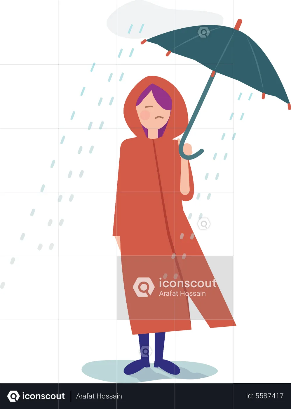 Best Woman walking with umbrella in rain Illustration download in PNG ...